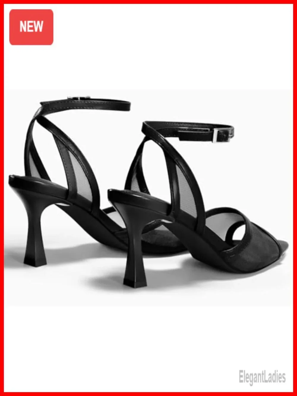 Kitten Heel Sandals Pointed Open Toe Ankle Buckle Strap Faux Leather Dress Shoes